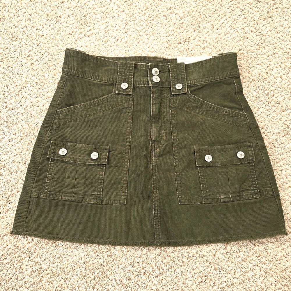 NEW American Eagle Super Hi Rise A-Line Skirt Cargo Cutoff Green Corduroy Size 4